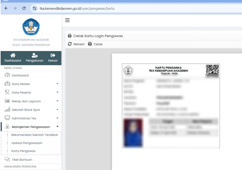 Cara Cetak Kartu Pengawas TKA dan Isi Laporan di Portal TKA Terbaru 2026