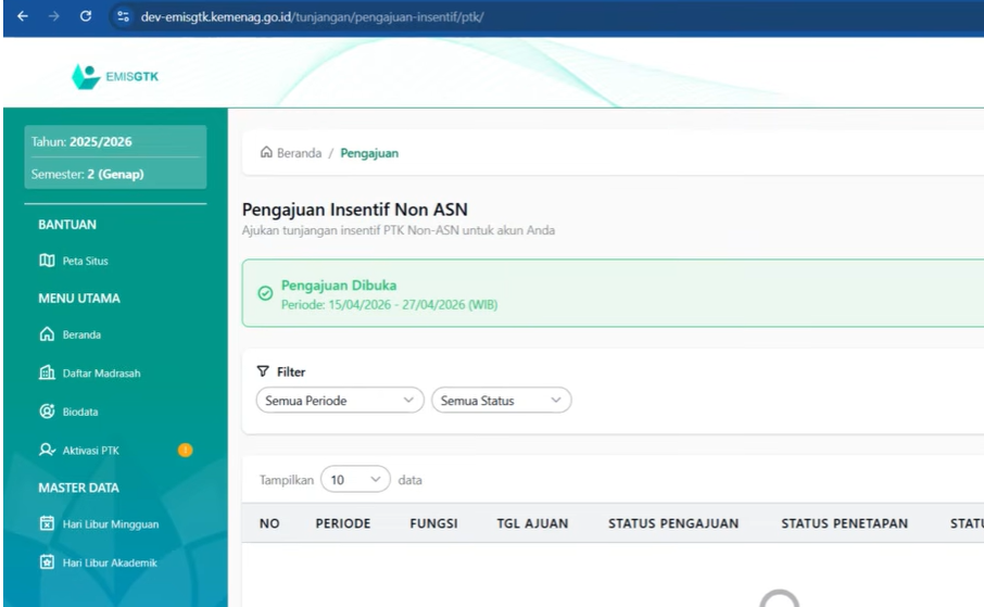Cara Mengajukan Tunjangan Insentif Tanpa Aktivasi Madrasah dan PTK di EMIS GTK Dev 2026
