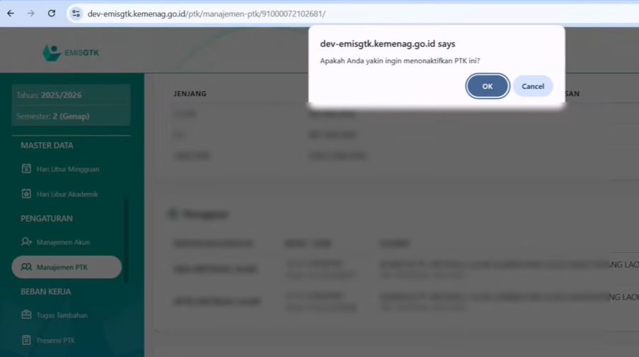 Cara Menonaktifkan dan Mengaktifkan Guru atau Tendik di EMIS GTK Dev 2026
