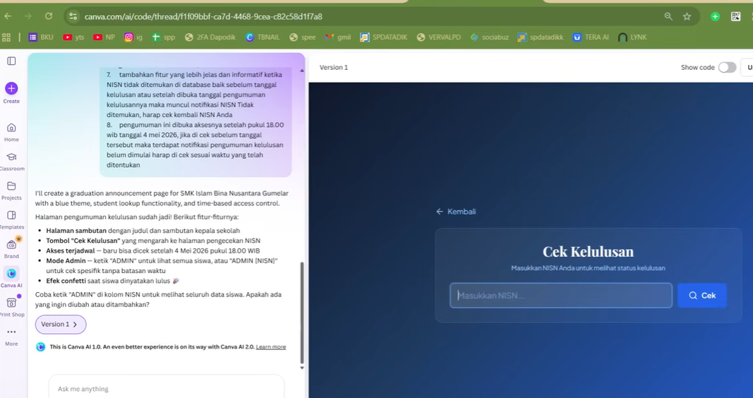 Cara Membuat Web Pengumuman Kelulusan Gratis dengan CANVA AI, Praktis, Otomatis, dan Bisa Dijadwalkan